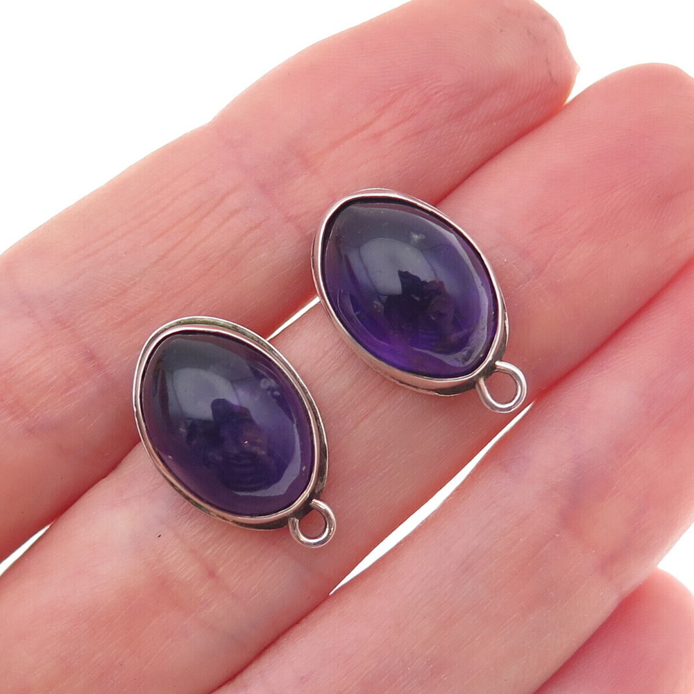 Lacy 925 Sterling Silver Vintage Real Amethyst Charm Holder Earrings